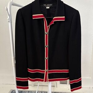 St. John Elegant Black Blazer with Red and Cream Accents